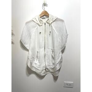 Per Se by CARLISLE Linen Silk White Mesh Hooded Top Size S Removable Hood